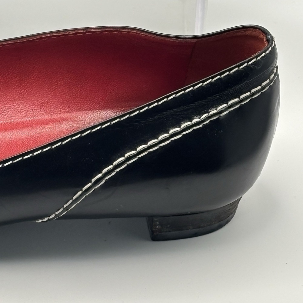 Vintage CELINE Paris Black Leather Kiltie Loafers White Stitch 38 B Made‎ Italy - Picture 5 of 11